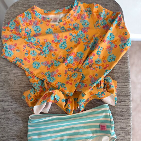 Girls RuffleButts Long Sleeve Tankini, Size 6 - Picture 2 of 4